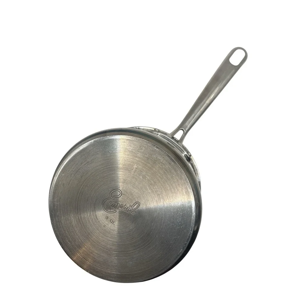 Emeril 3 Qt Sauce Pan Pot Double Pour Spout Stainless Steel STRAINER LID
